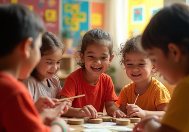 Children engaged in Hindi music learning activities